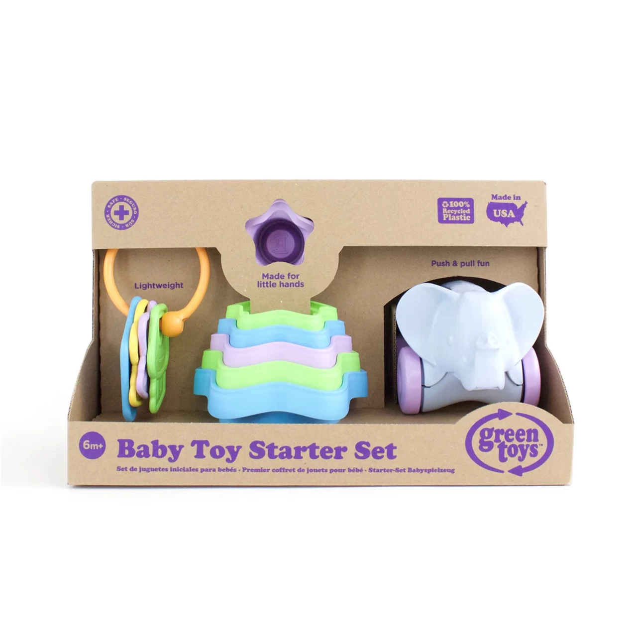 Green Toys Baby Toy Starter Set (First Keys, Stacking Cups, Elephant) - Image 2
