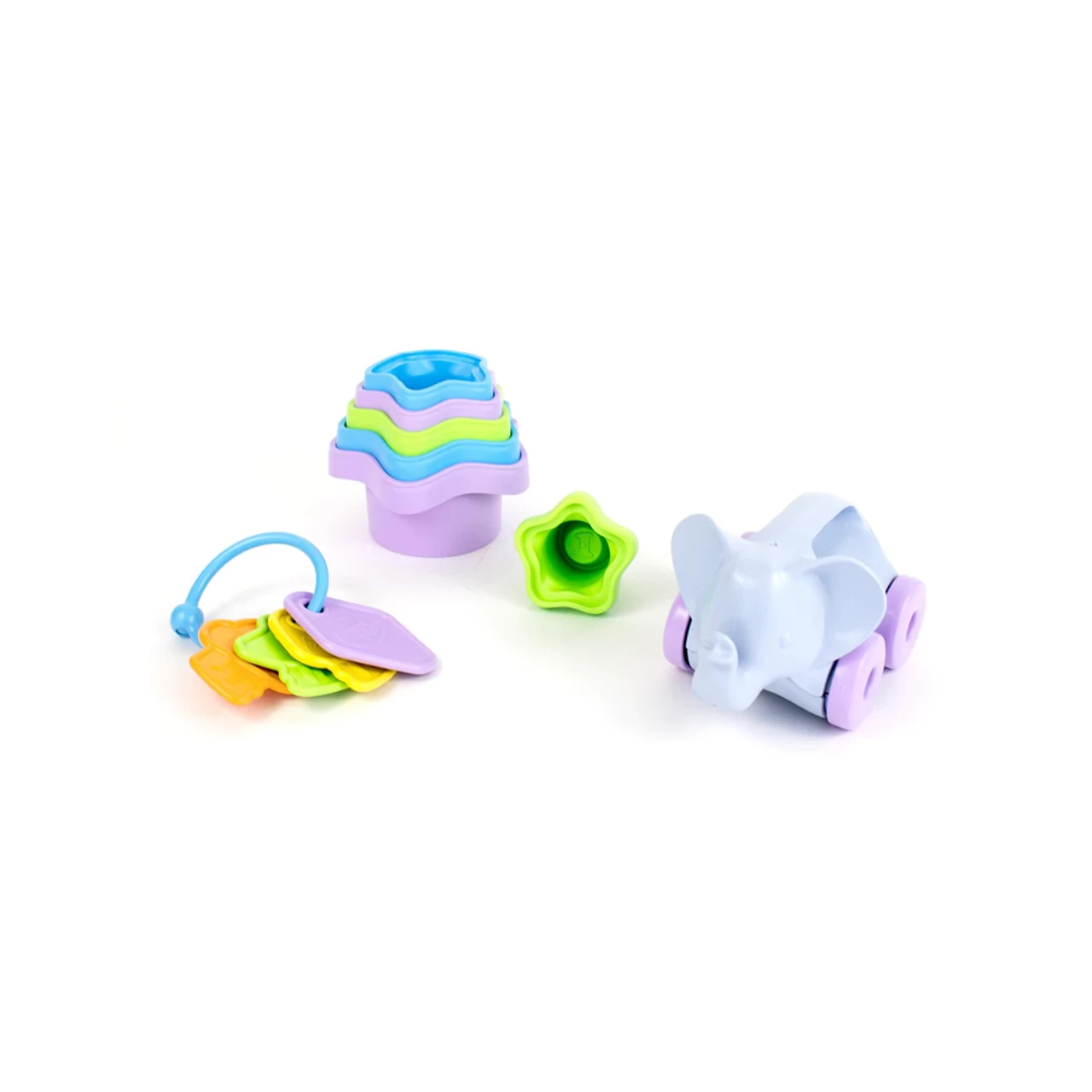 Green Toys Baby Toy Starter Set (First Keys, Stacking Cups, Elephant)