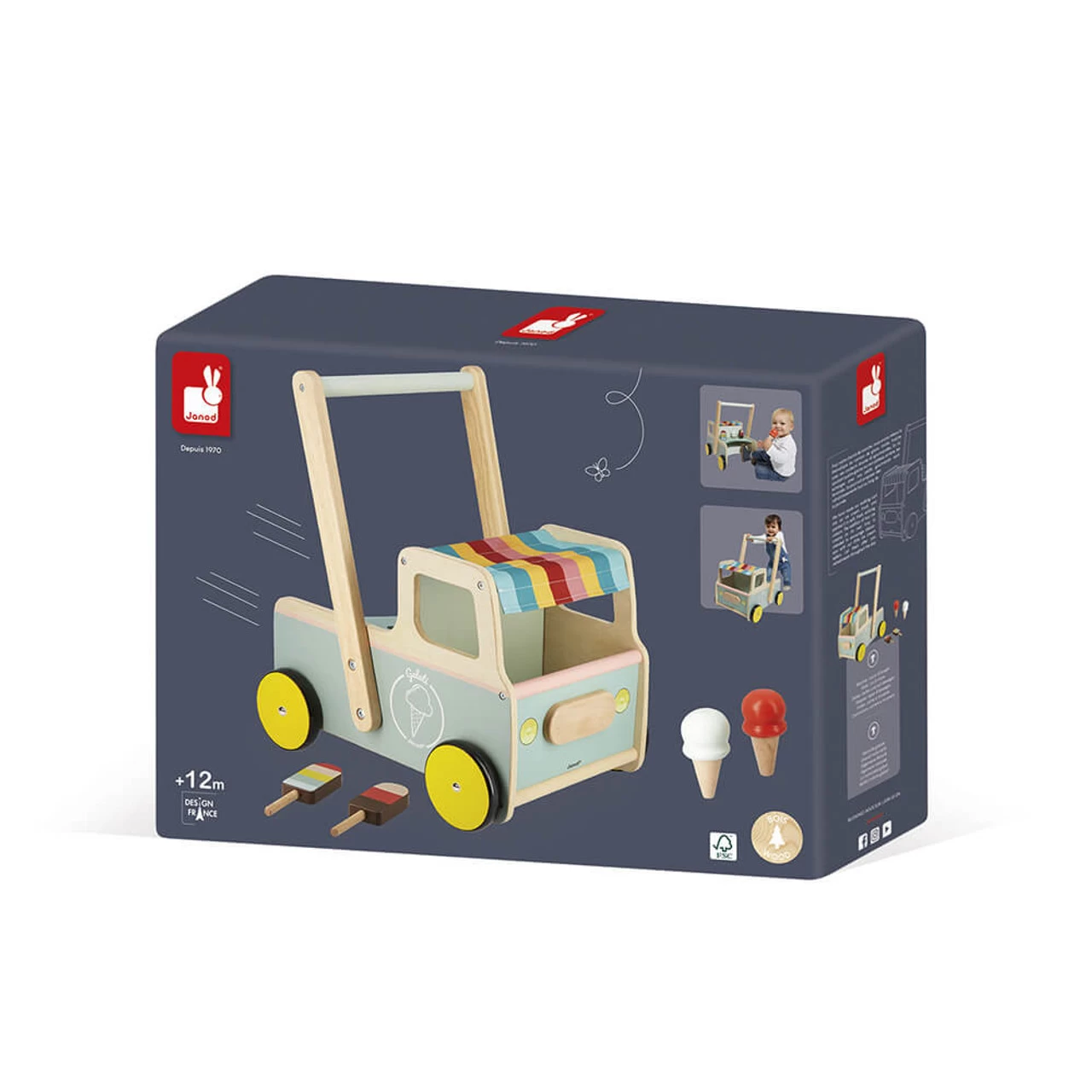 Janod Ice Cream Cart Push Along Trolley - Image 8