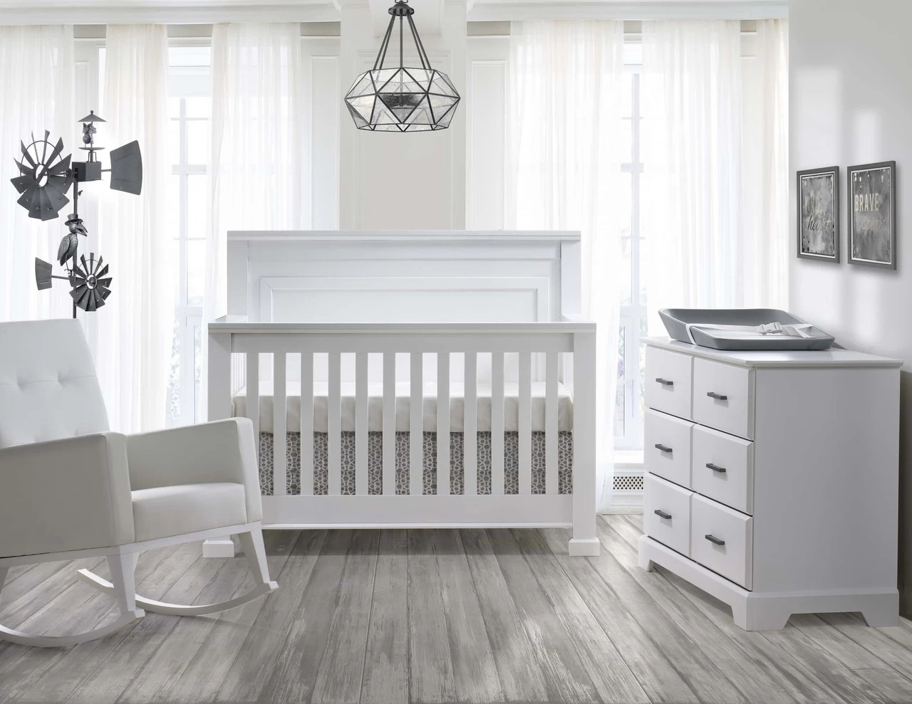 Natart Taylor ''5-in-1'' Convertible Crib With Panel White W Linen Grey - Image 2